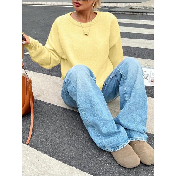 Women's Oversized Crew Neck Sweater Long Sleeve Lightweight Pullover - Picture 5 of 5